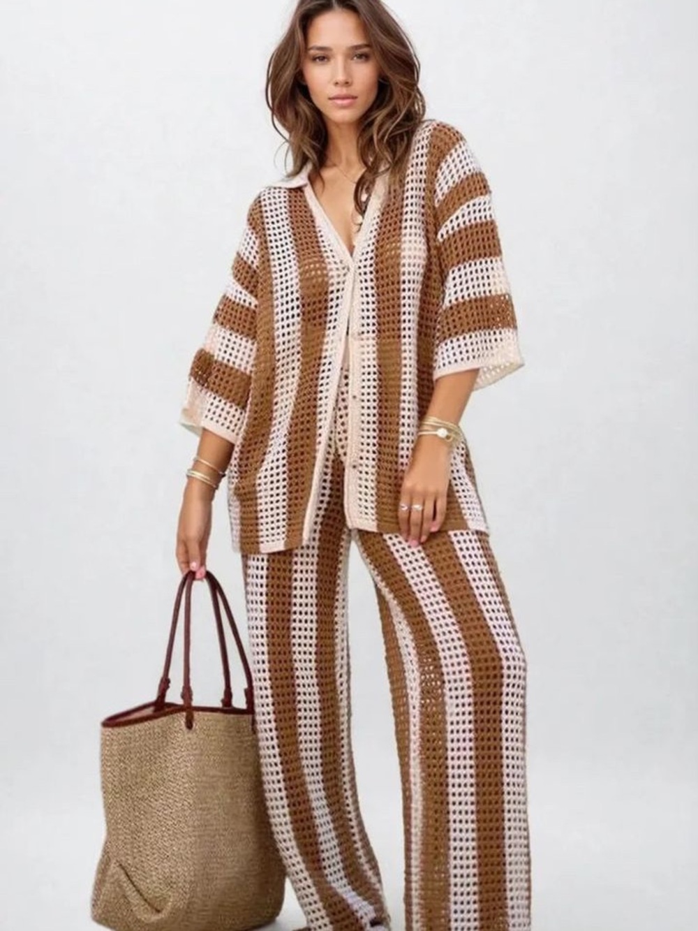 Solitaire Wide-Leg Striped Crochet Set